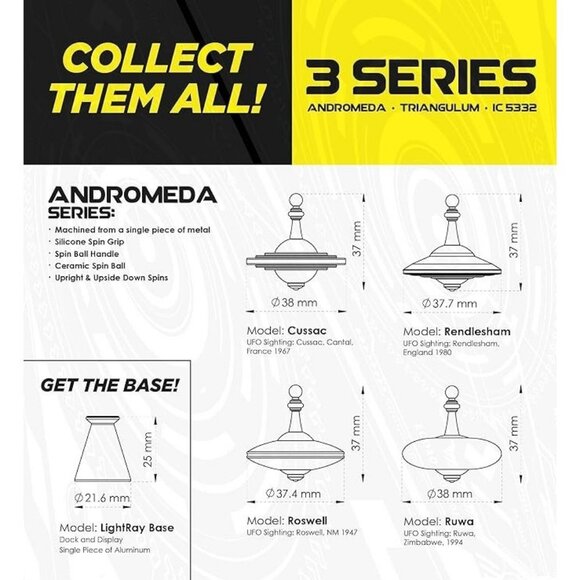 UFO Tops Metal Spinning Tops Andromeda Series Collector 3-Pack Cosmic Silver NEW - Picture 5 of 6